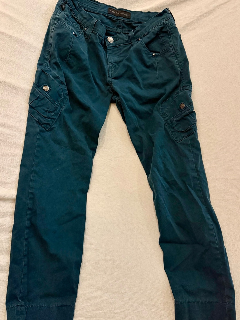Rock & Republic Women's Studded Twill Cargo Pants Dark Teal Size 6